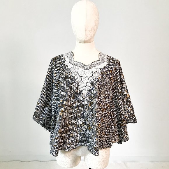 Vintage 70s OS African Print Poncho Cape Layer - Picture 8 of 8